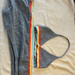 Spiritual Gangster Gray with Rainbow Trim Halter Triangle Top and Leggings Set